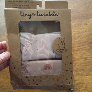 Pink 2 flip pocket Bib with Eco-Friendly Packaging unicorn and rainbow